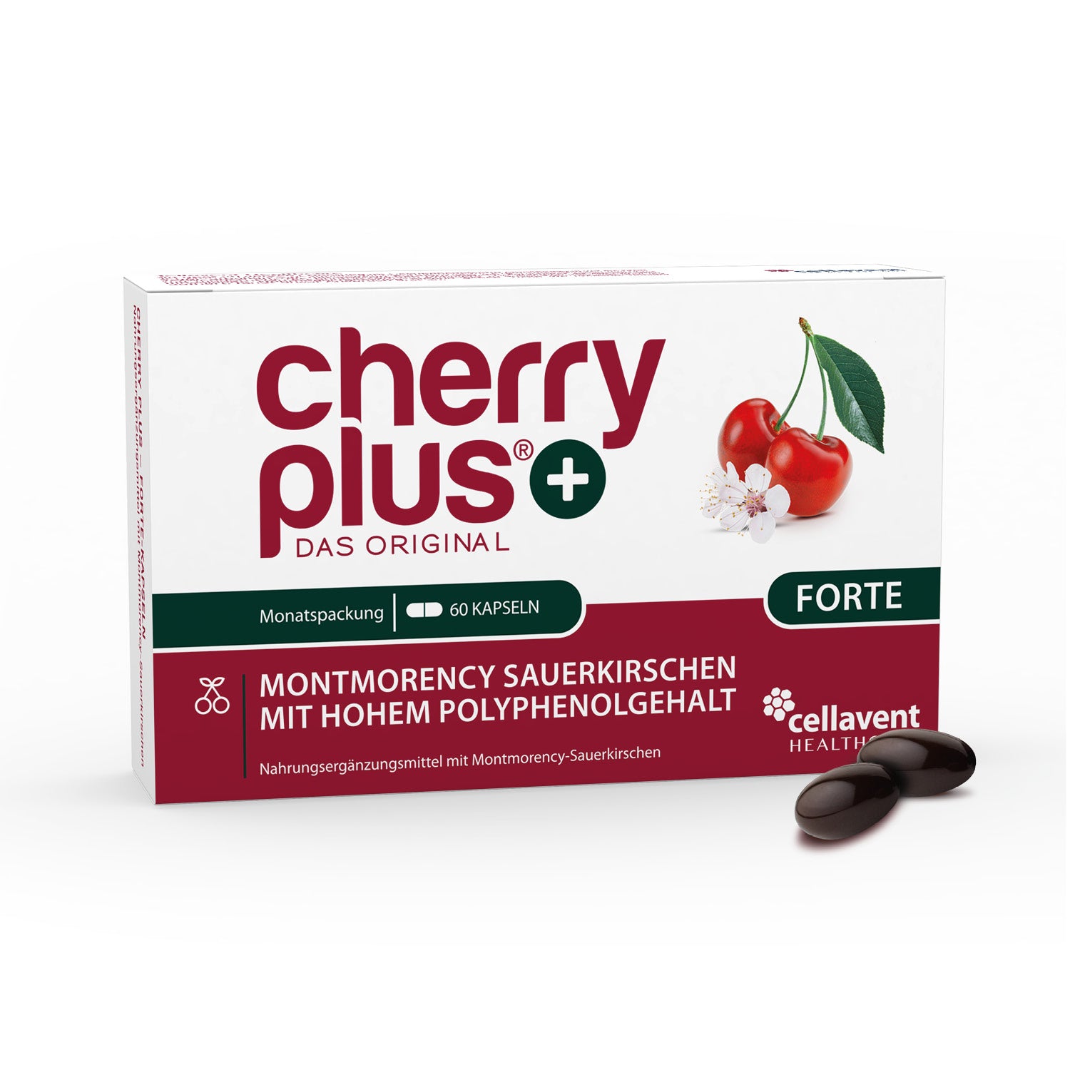 Verpackung Cherry PLUS Forte Front mir 2 Kapseln.