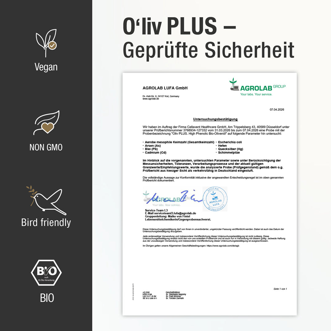 Ultra High Phenolic Olivenöl - O'Liv PLUS - Cellavent Healthcare