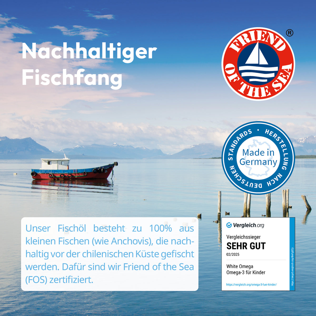 Fischerboot vor der chilenischen Küste: Fischöl aus Wildfang, zertifiziert nach Friend of the Sea
