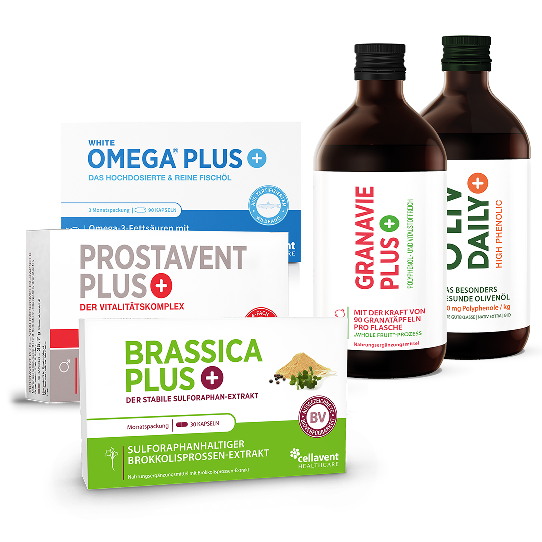 Masterclass-Bundle: Granavie PLUS, Prostavent PLUS, O'liv Daily + Brassica PLUS