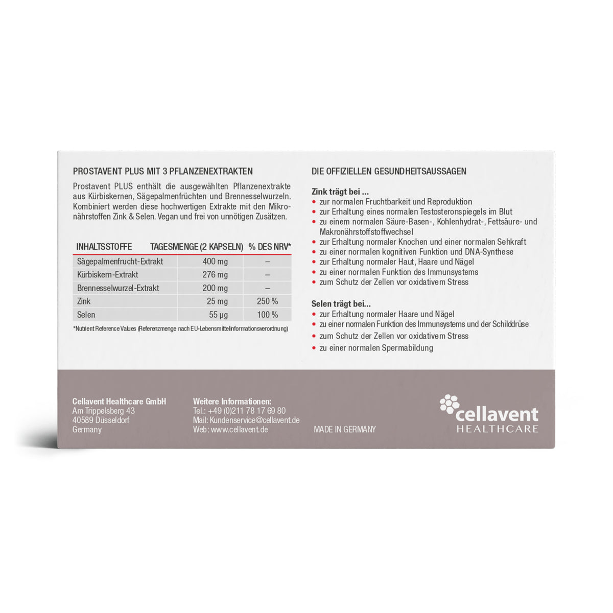 Prostavent PLUS - Nahrungsergänzungsmittel mit Pflanzenextrakten, Zink und Selen