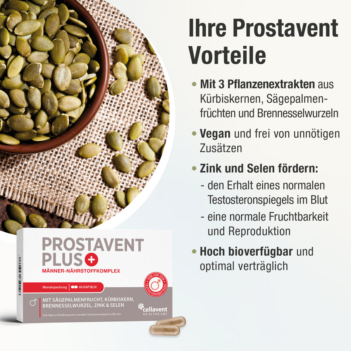 Prostavent PLUS - Nahrungsergänzungsmittel mit Pflanzenextrakten, Zink und Selen