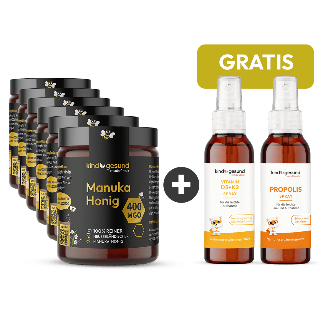 6x Manuka 400 MGO + Gratis Propolis Spray + Gratis Vitamin D3+K2 Tropfen - Cellavent Healthcare