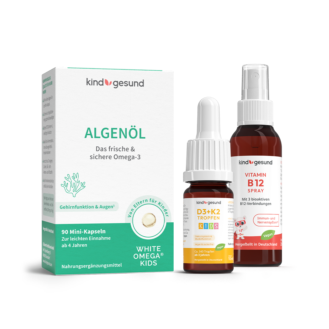 Algenöl + D3K2 + B12 für Kinder vegan · Konzentrations-Set
