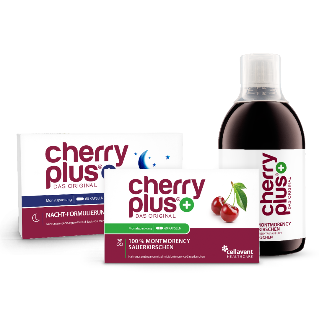 Zusammenstellung Cherry PLUS Konzentrat, -Kapseln und Cherry PLUS Silence.