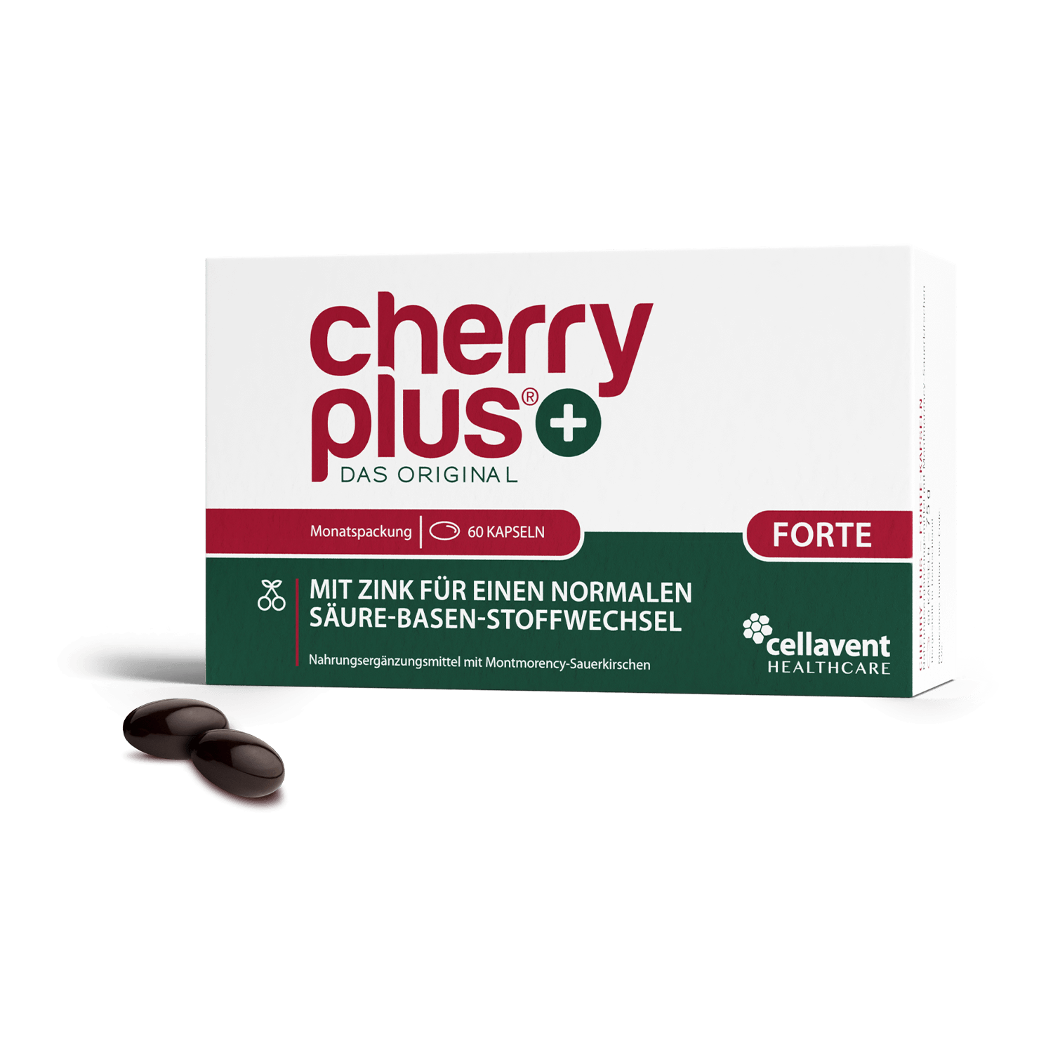 Verpackung Cherry PLUS Forte Front mir 2 Kapseln.