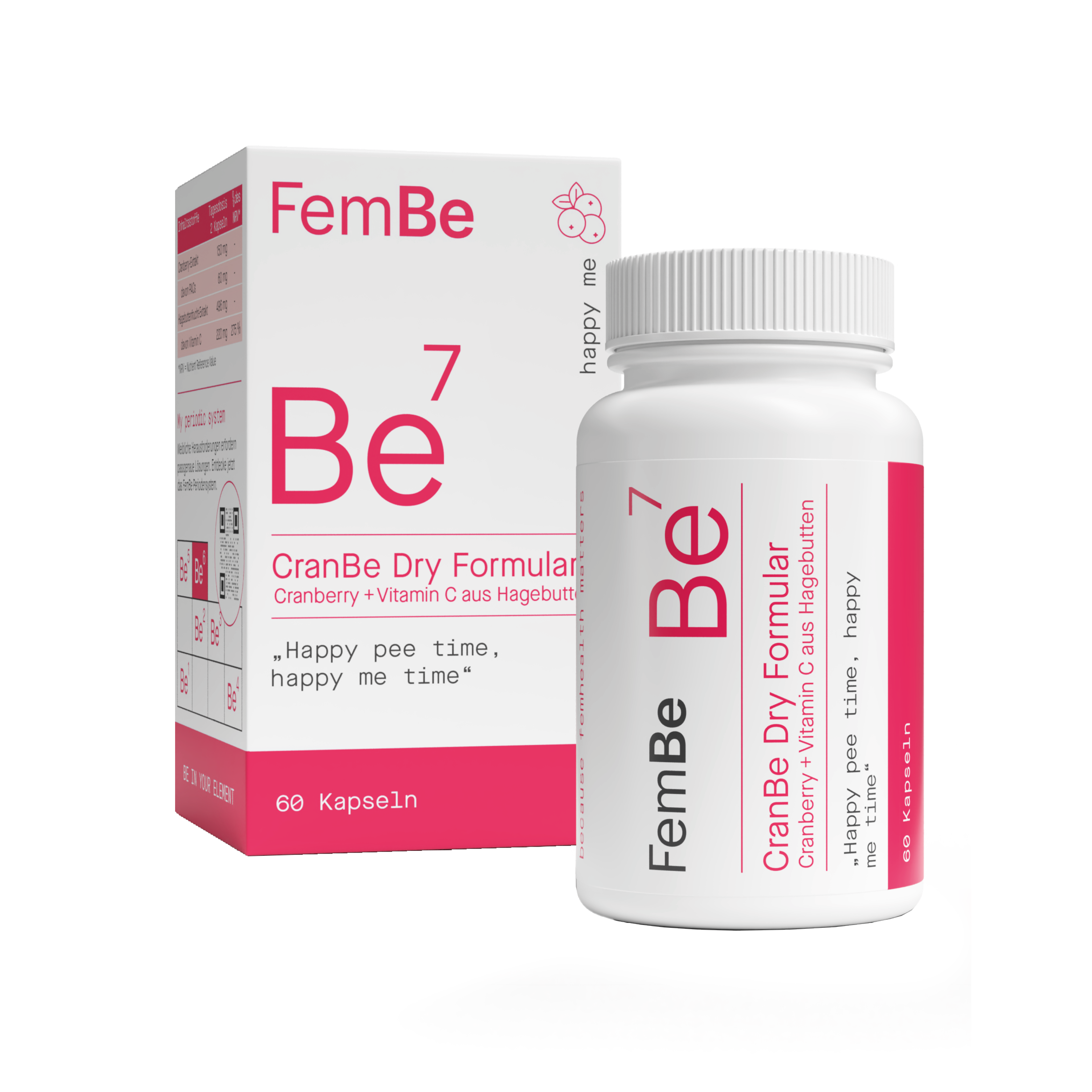 FemBe Be7 CranBe Dry Formular Verpackung und Dose