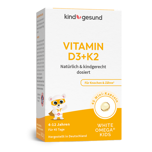 Vitamin D3+K2 für Kinder mit Omega - 3 - WHITE OMEGA® Kids - Cellavent Healthcare
