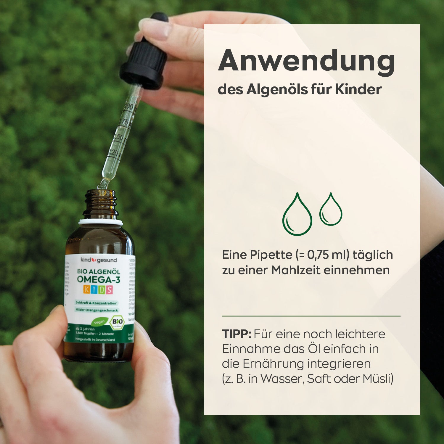 Bio Omega-3 Algenöl Tropfen für Kinder