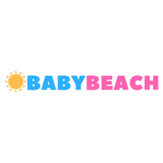 Logo with the text 'BABYBEACH' in blue and pink, next to a sun icon.