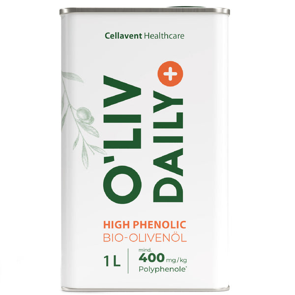 Weißblechkanister O'Liv Daily High Phenolic Bio-Olivenöl mit 1 Liter Inhalt und mindestens 400 mg/kg Polyphenolen