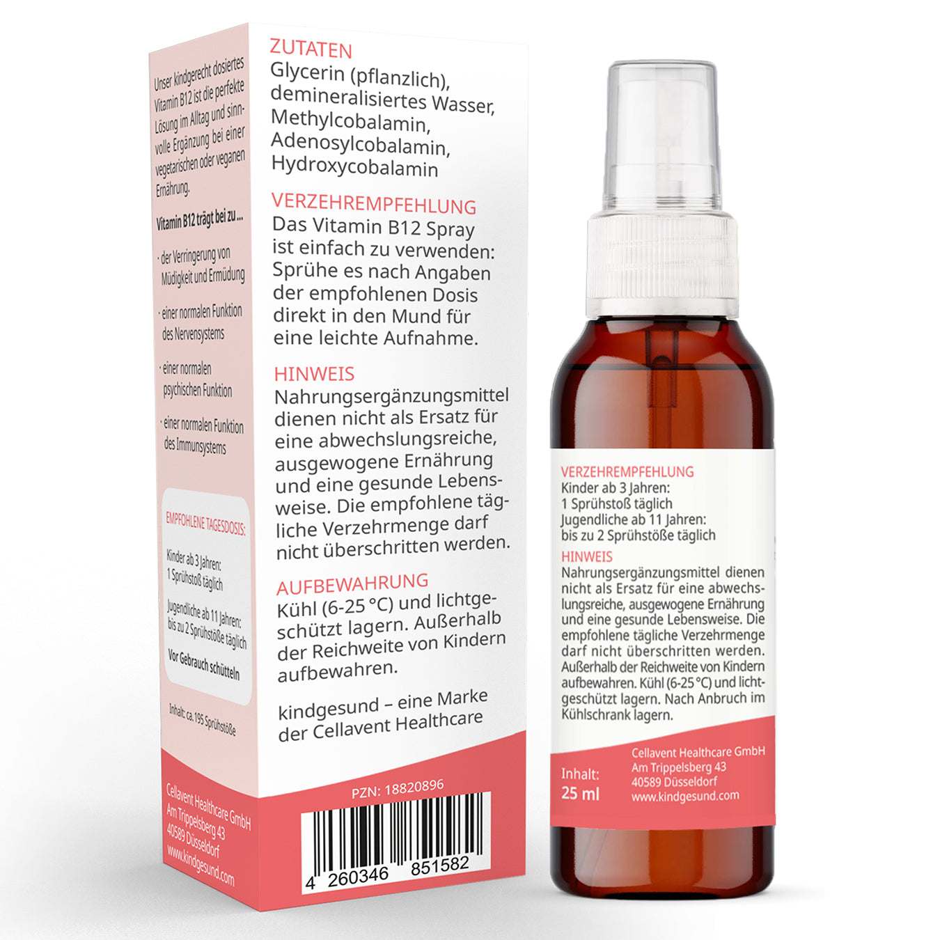 Produktbild hinten von Vitamin B12 Spray von kindgesund