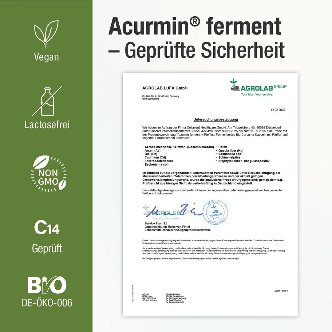 Bioaktive Kurkuma Kapseln – fermentiert & bio - zertifiziert – Acurmin ferment - Cellavent Healthcare