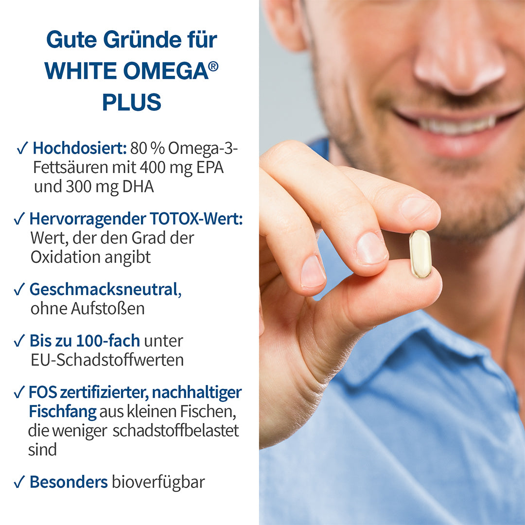 WHITE OMEGA PLUS: Übersicht der Produktmerkmale, Kapsel in der Hand
