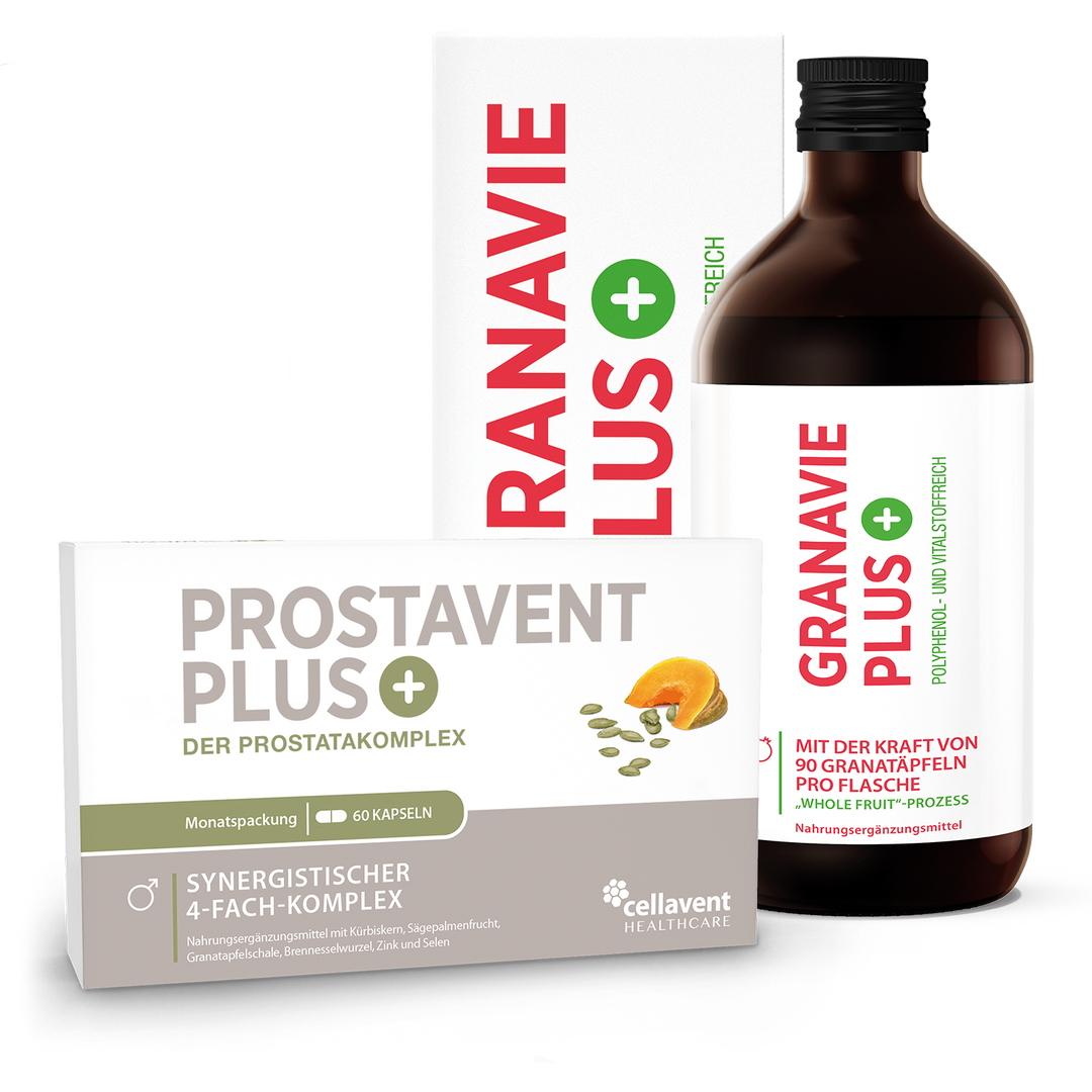 Prostavent PLUS Verpackung mit Granavie PLUS Flasche und Umkarton