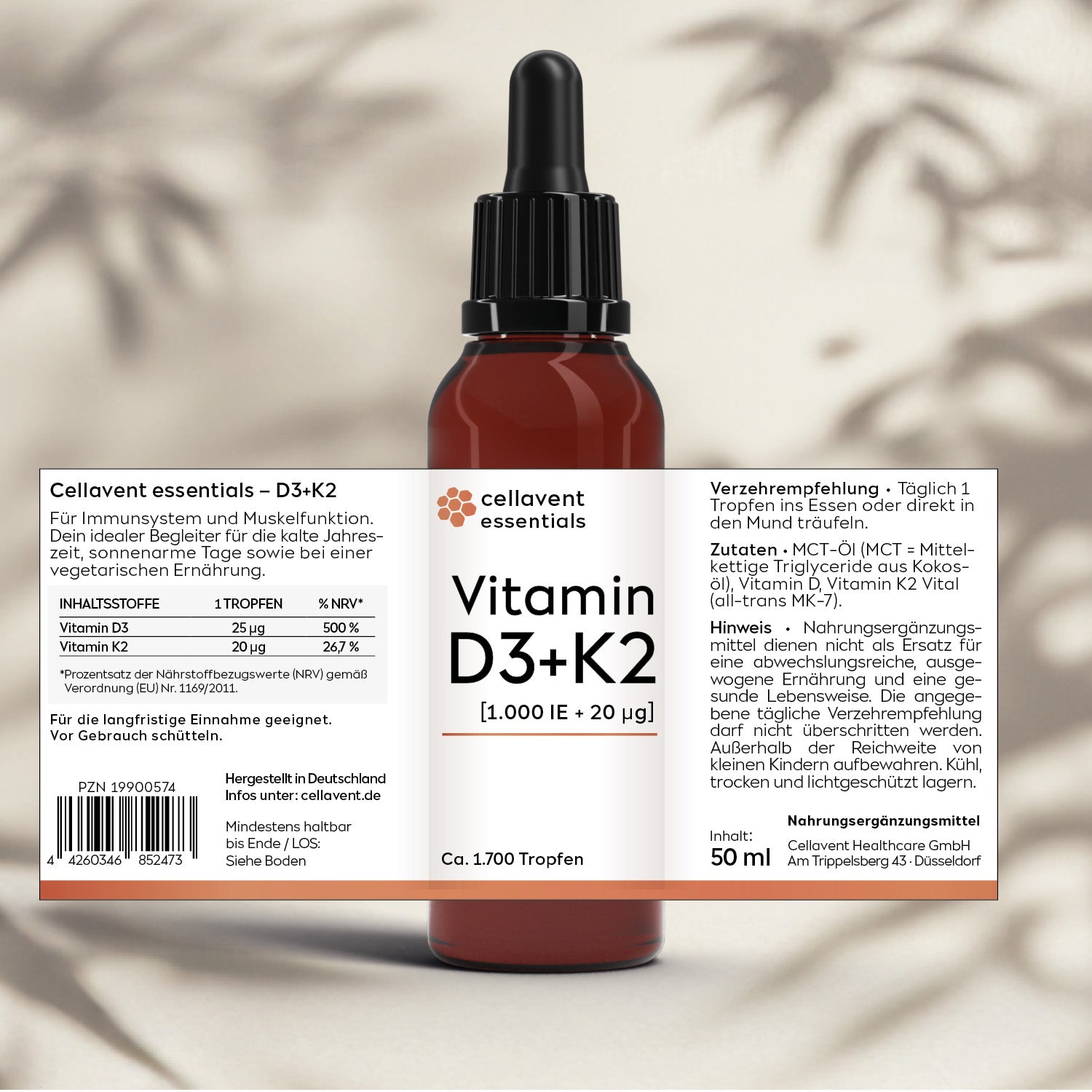 Essentials D3 + K2 [1.000 IE + 20 μg] - Cellavent Healthcare