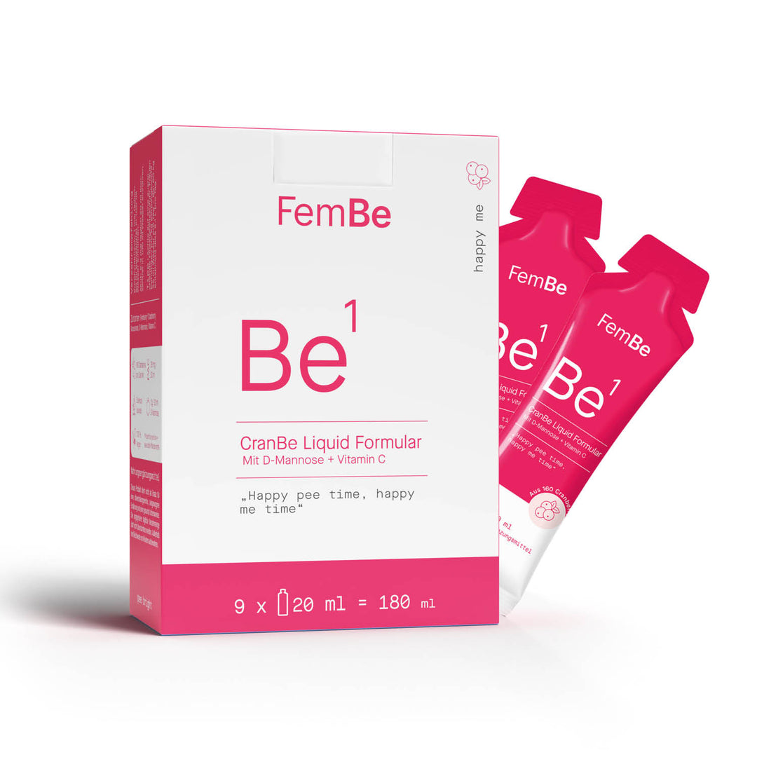 FemBe CranBe Liquid Formular, Cranberry Konzentrat mit Vitamin C und D-Mannose für Frauen, Umkartons und Sachets