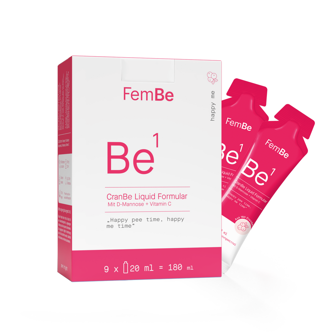 FemBe CranBe Liquid Formular, Cranberry Konzentrat mit Vitamin C und D-Mannose für Frauen, Umkartons und Sachets