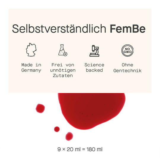 FemBe CranBe Liquid Formular, Cranberry Konzentrat mit Vitamin C und D-Mannose für Frauen, Markenwerte und Vorteile