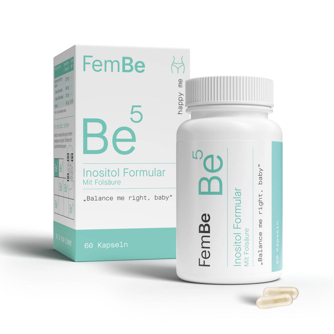 FemBe Inositol Formular, Inositol Kapseln mit Folsäure für Frauen, Umkarton, Dose und Kapseln