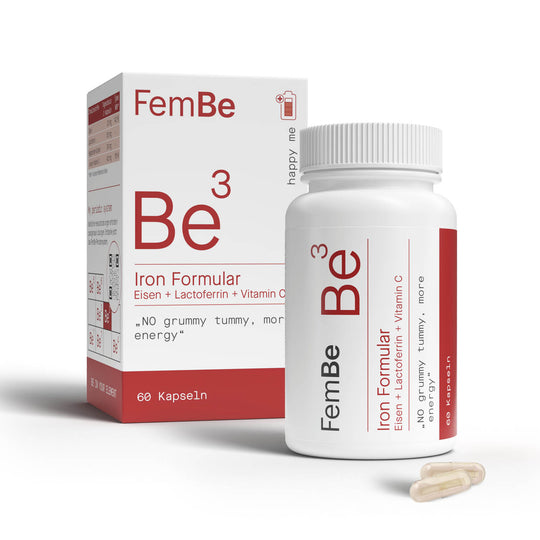 FemBe Iron Formular, Eisen Kapseln für Frauen, Umkarton, Dose und Kapseln