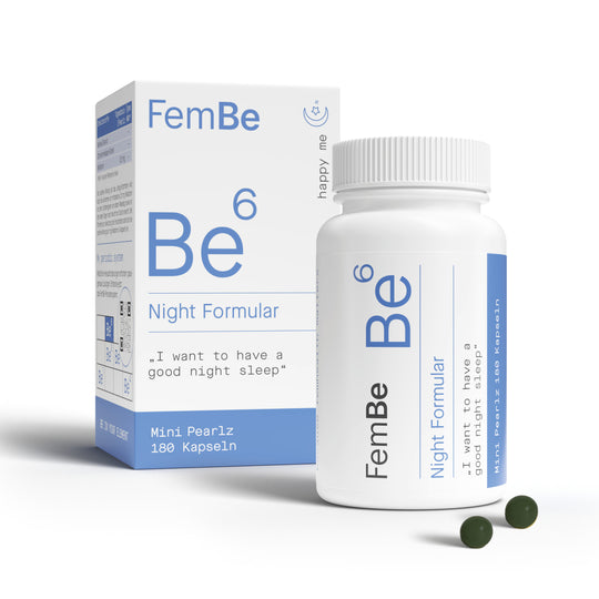 FemBe Night Formular, Melatonin Kapseln mit Zitronenmelisse für Frauen, Umkarton, Dose und Kapseln