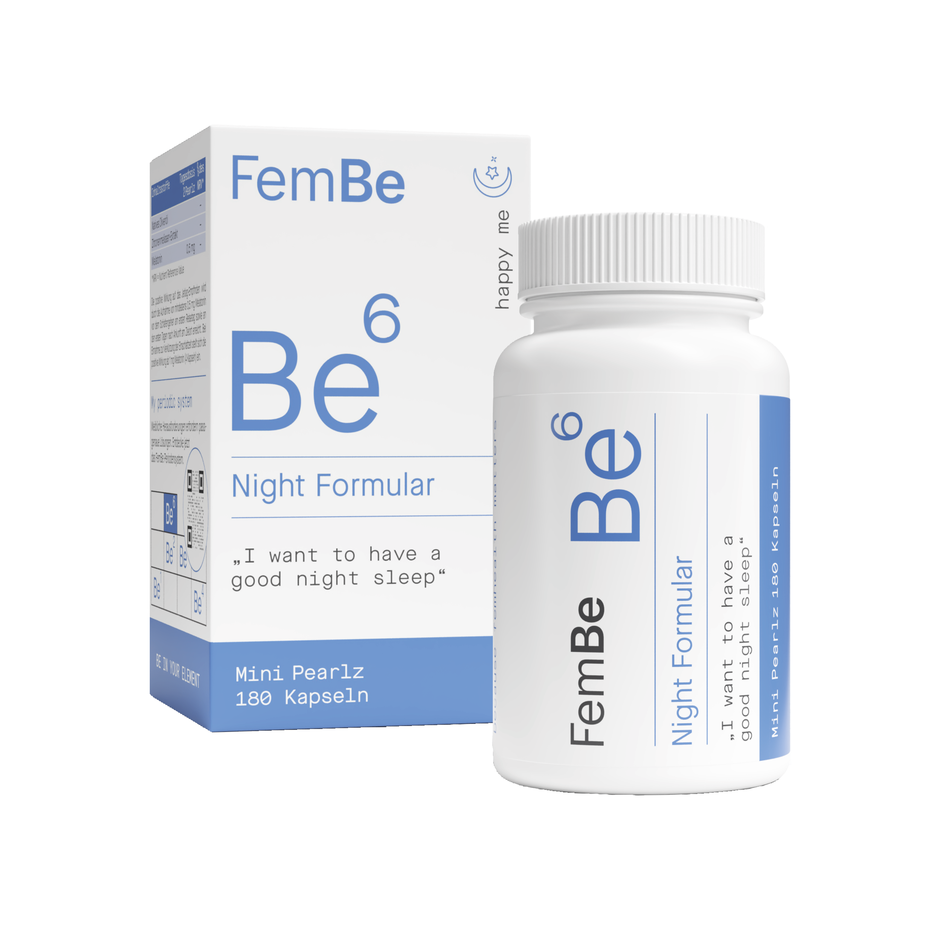 FemBe Night Formular, Melatonin Kapseln mit Zitronenmelisse für Frauen, Umkarton, Dose