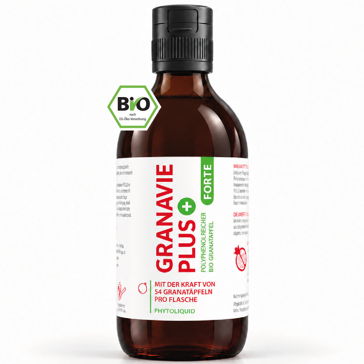 Granavie PLUS Forte Bio-Granatapfel-Konzentrat 300 ml Flasche mit Bio-Siegel