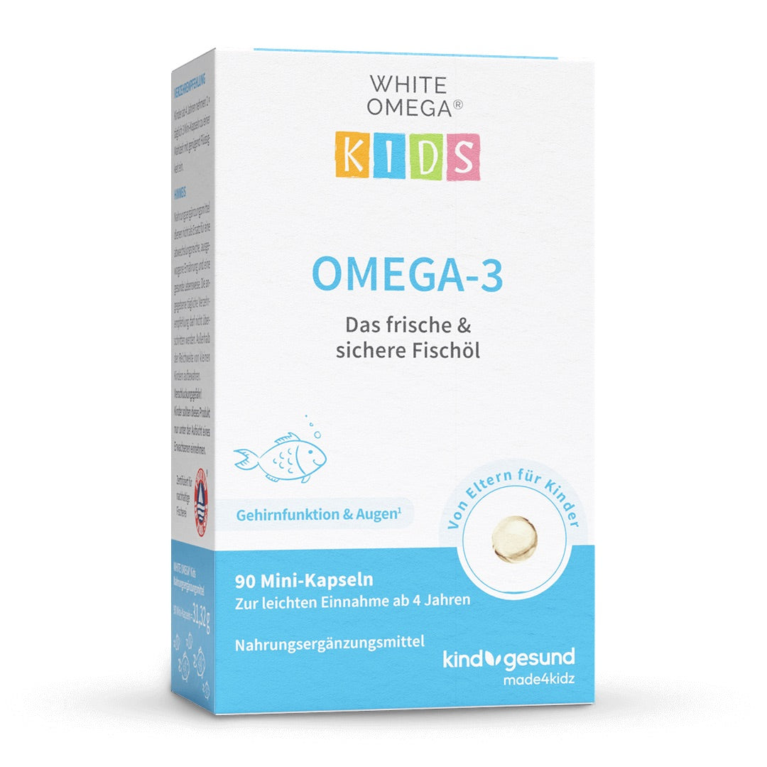 White Omega Kids Omega 3 Verpackung vorne Omega 3 für Kinder