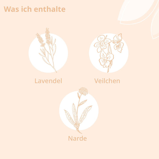 Inhaltsstoffe: Lavendel, Veilchen, Narde