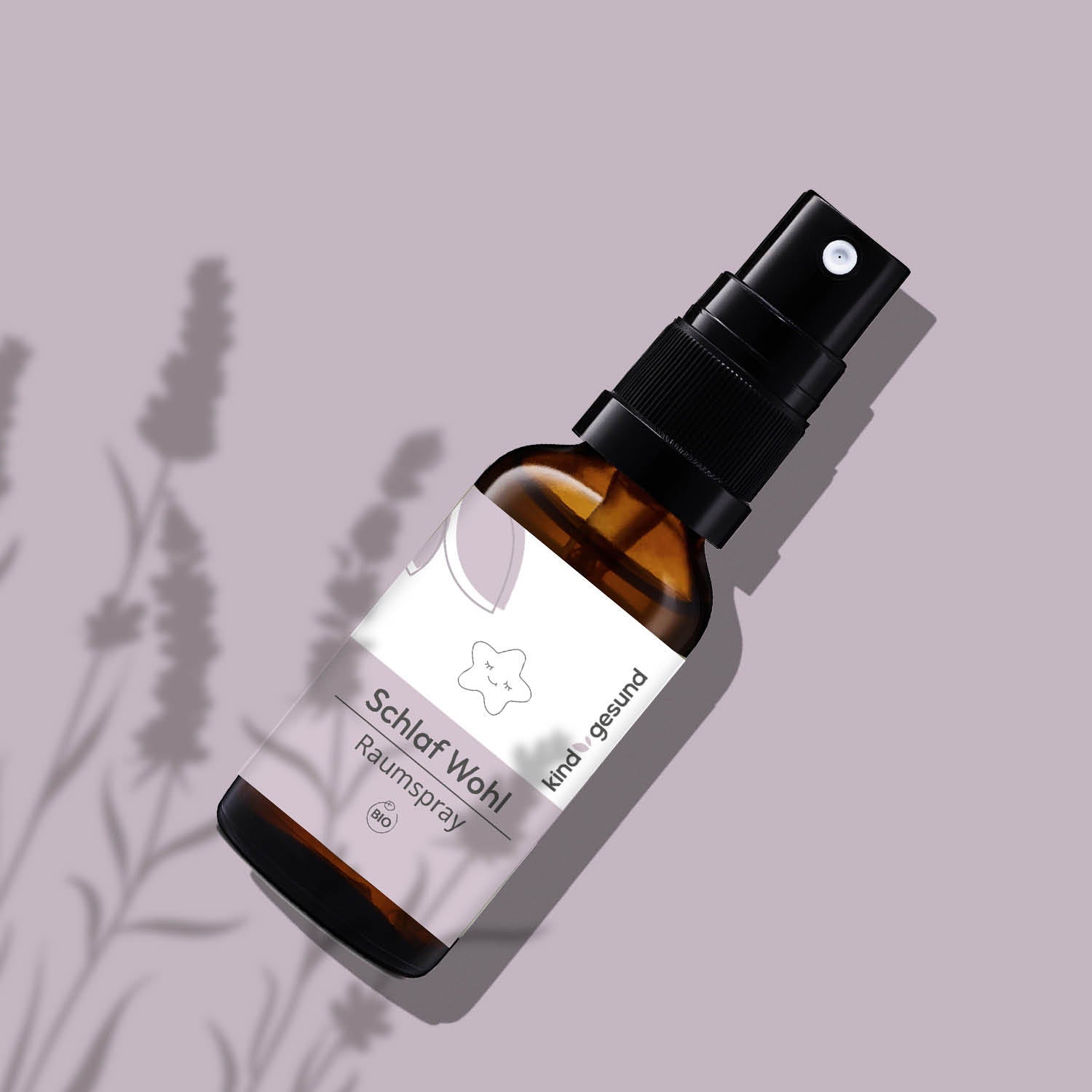 Lavendel Raumspray für Kinder auf lila Hintergrund