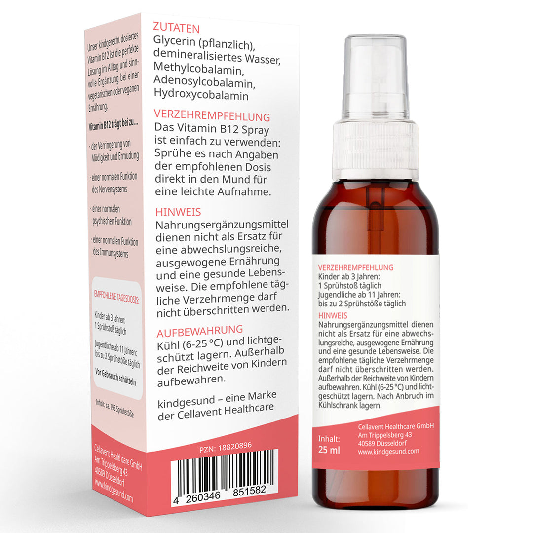 Verpackung mit Darstellung des Etiketts des Vitamin B12 Spray