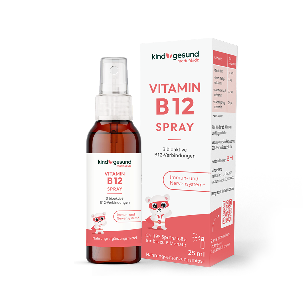 kindgesund Vitamin B12 Spray und Verpackung