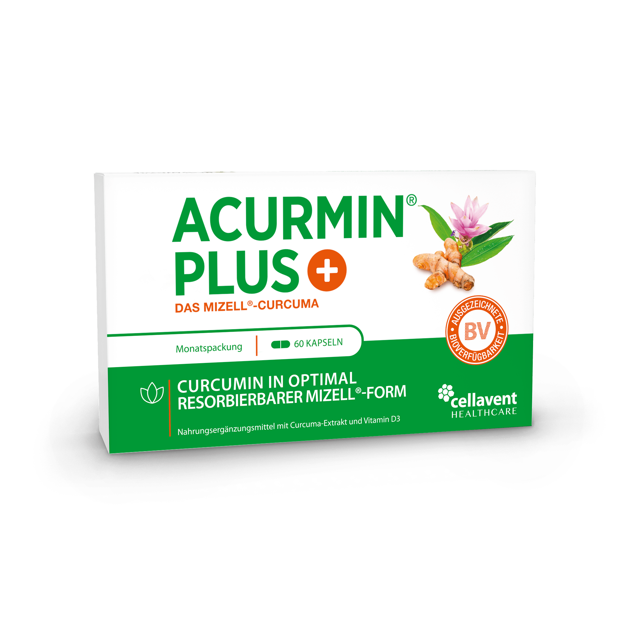 Original Acurmin PLUS Mizell Kurkuma Kapseln – Hochdosiertes Curcumin mit 184 - facher Bioverfügbarkeit - Cellavent Healthcare