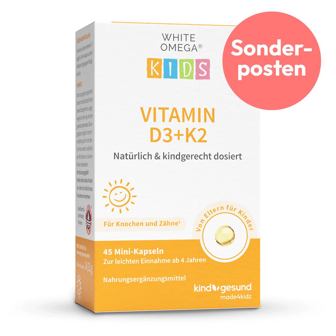 Sonderposten - Vitamin D3+K2 für Kinder mit Omega - 3 - WHITE OMEGA® Kids - Cellavent Healthcare