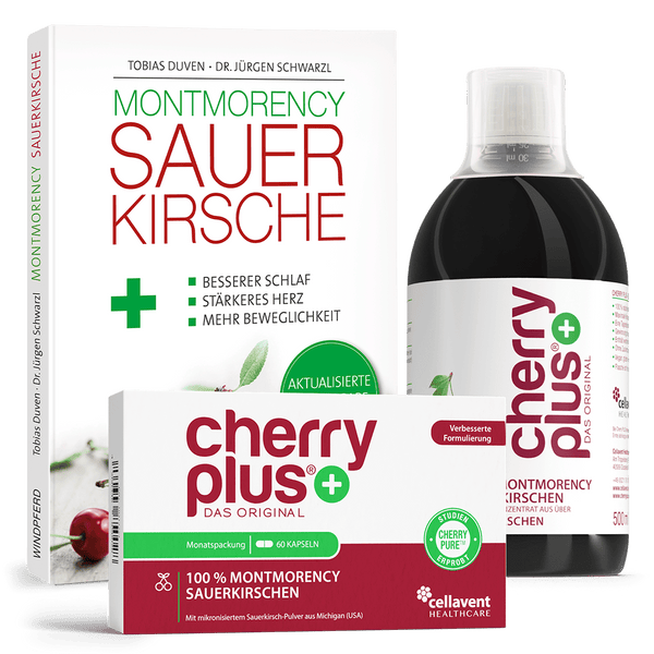 Sparpaket - Cherry PLUS Kapseln, Konzentrat & Buch Bundle - Cellavent Healthcare