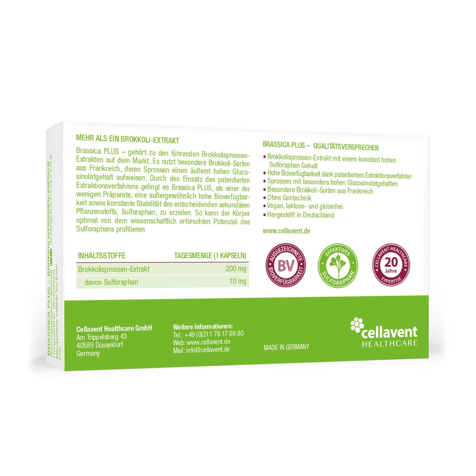 Sulforaphan Brokkoli Kapseln - Brassica PLUS - Cellavent Healthcare
