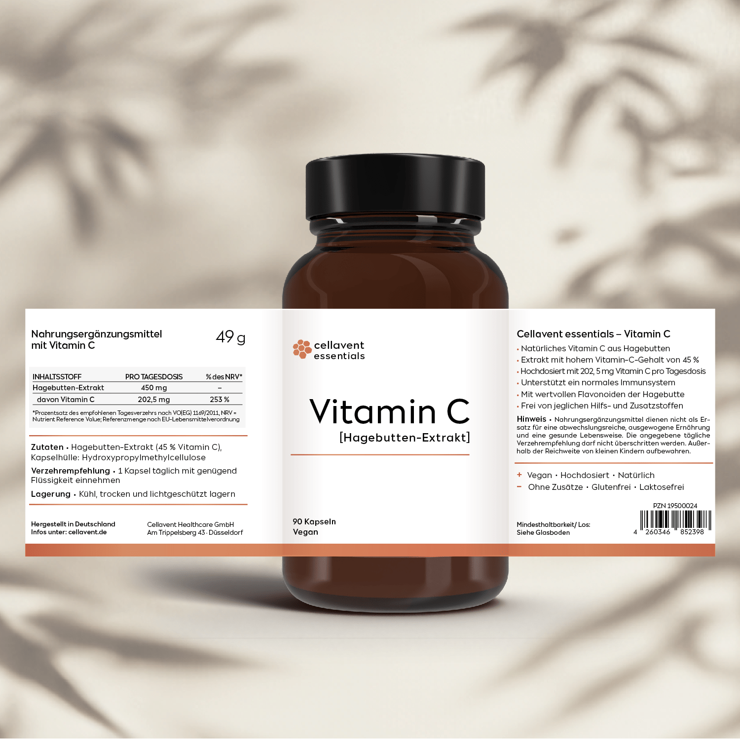 Vitamin C Kapseln [Hagebutten - Extrakt] - Cellavent essentials - Cellavent Healthcare