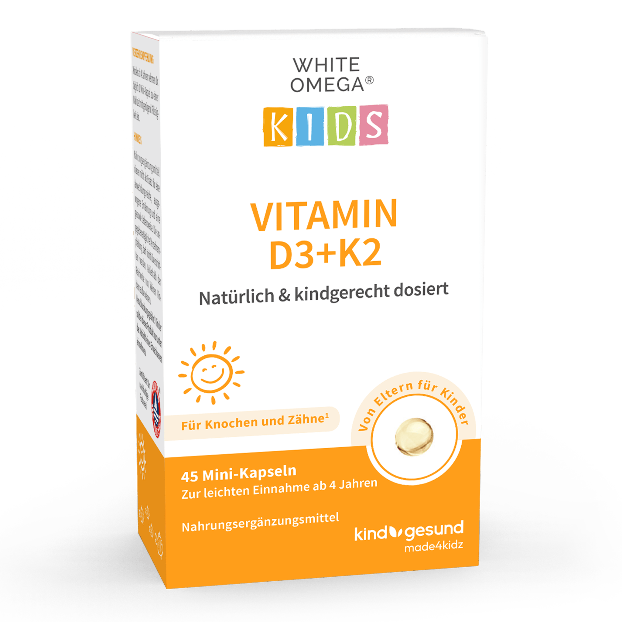 Vitamin D3+K2 für Kinder mit Omega - 3 - WHITE OMEGA® Kids - Cellavent Healthcare