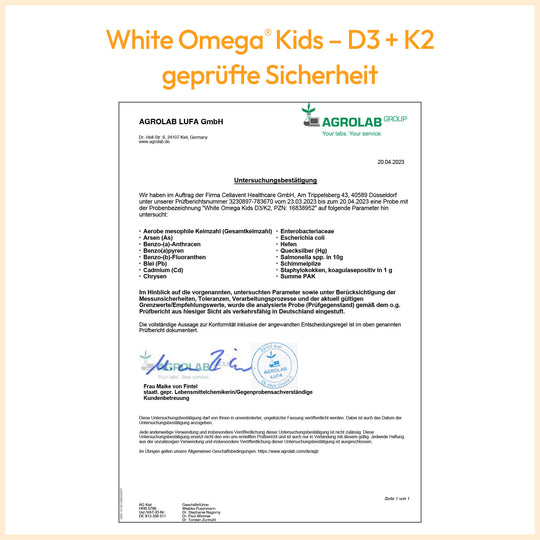 White Omega Kids Vitamin D3K2 Prüfbericht