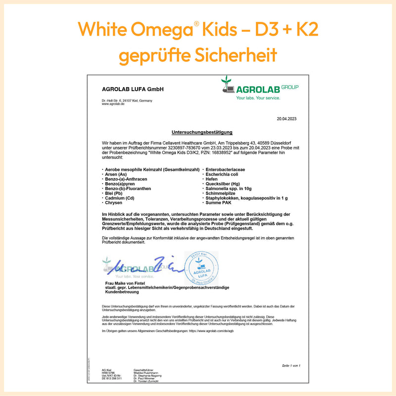 White Omega Kids Vitamin D3K2 Prüfbericht