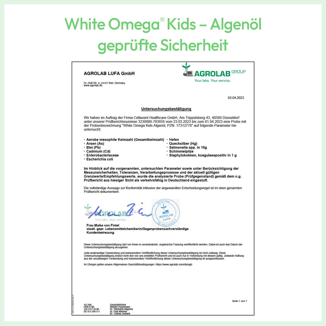 White Omega Kids Algenöl Prüfbericht 2023