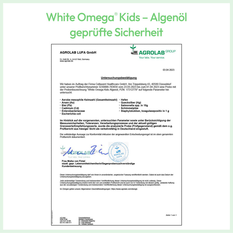 White Omega Kids Algenöl Prüfbericht 2023