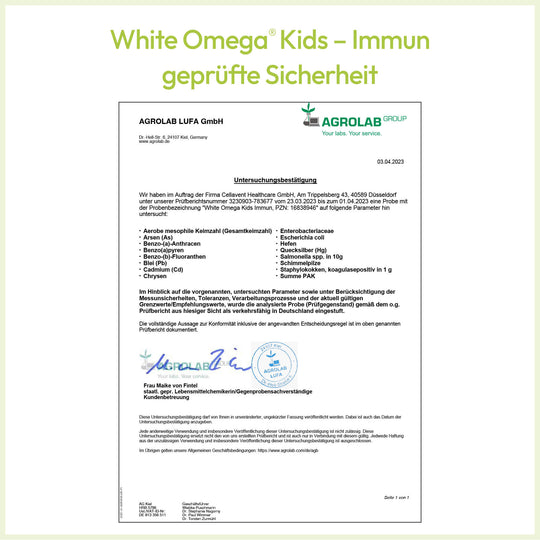 White Omega Kids Immun Prüfbericht 2023