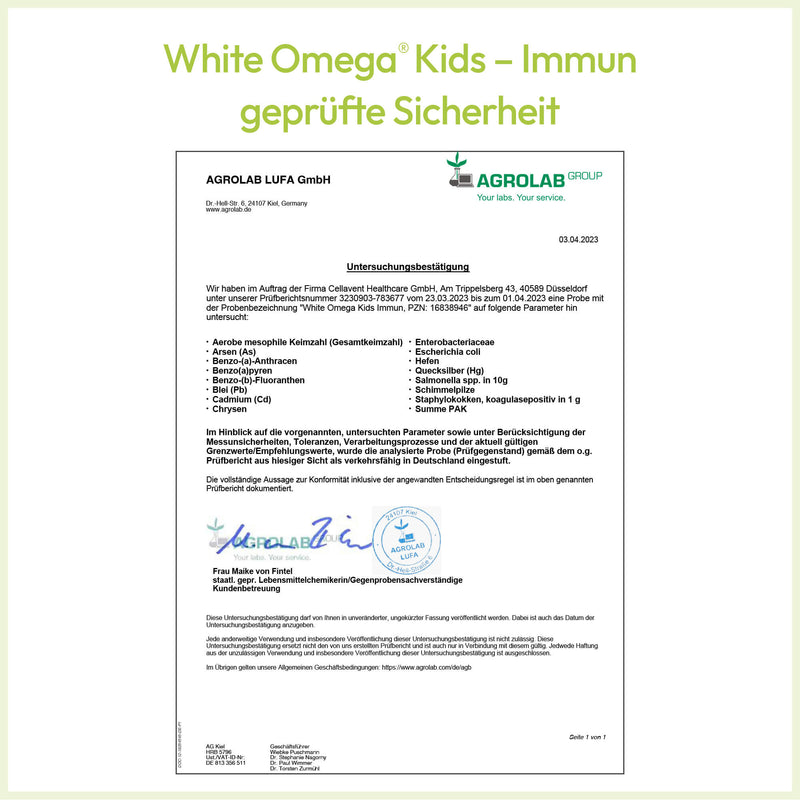 White Omega Kids Immun Prüfbericht 2023