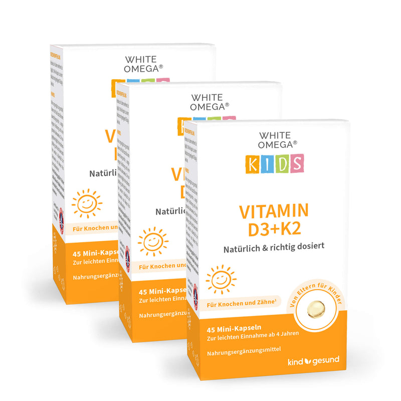 White Omega Kids Vitamin D3K2 3er Verpackung