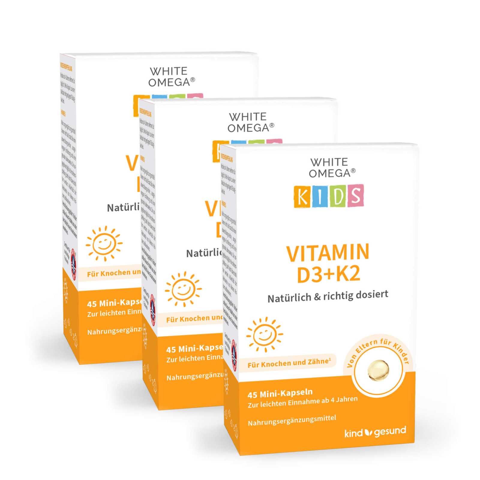 Vitamin D3+K2 für Kinder mit Omega - 3 - WHITE OMEGA® Kids - Cellavent Healthcare