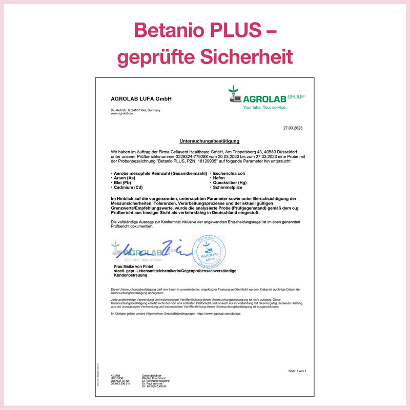 Betanio PLUS Labor-Untersuchungsbericht